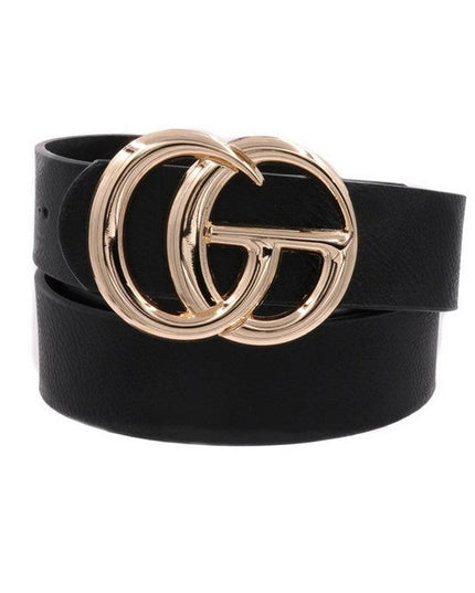 Black CG Metal Buckle Faux Leather Belt