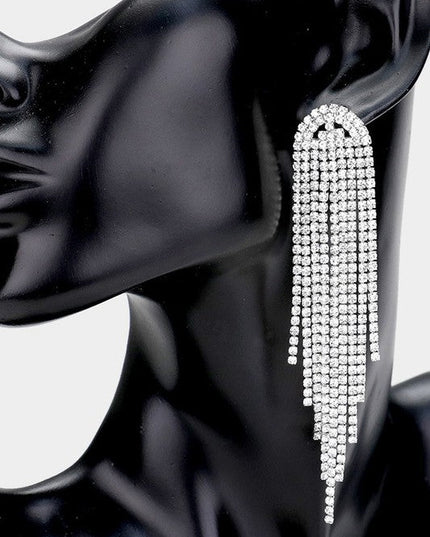 Silver Rhinestone Fringe Drop Earrings