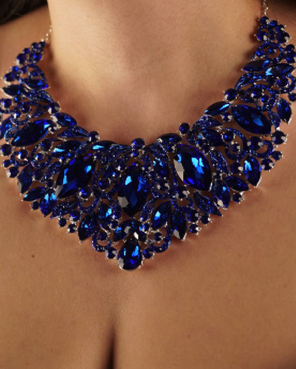 Blue Sapphire Leaf Marquise Stone Necklace & Earrings Set