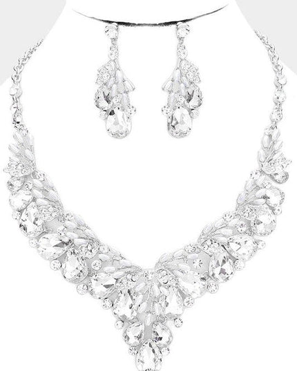 Crystal Silver Teardrop Glass Vine Collar Necklace