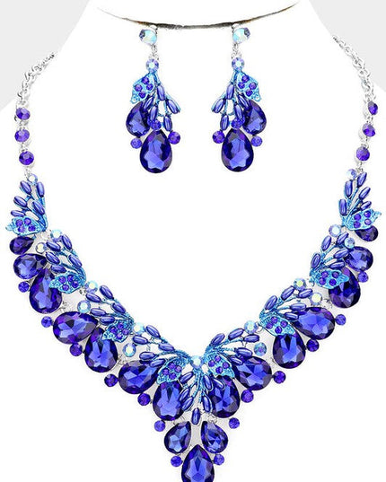 Crystal Blue Teardrop Glass Vine Collar Necklace