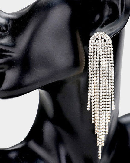 Gold Rhinestone Fringe Drop Earrings