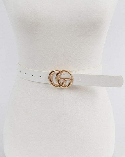 White CG Metal Buckle Faux Leather Belt