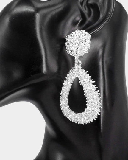 Silver Textured Open Teardrop Dangle Earrings