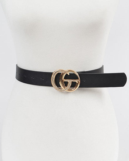 Black Rhinestone Double G Buckle Faux Leather Belt