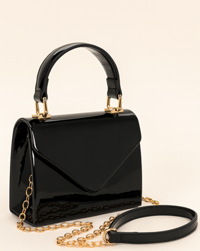 Black Faux Leather Top Handle Bag