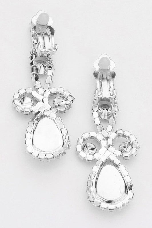 Blue Teardrop Crystal Rhinestone Vine Drop Collar Necklace & Clip on Earrings Set