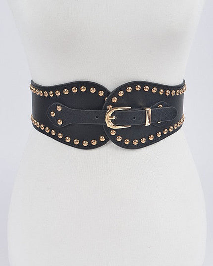 Black Wide Stretch Gold Studded Belt