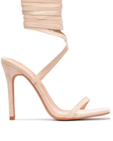 Nude Beige Faux Suede Lace Up High Heels