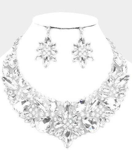 Silver Multi Stone Evening Necklace & Earrings Set
