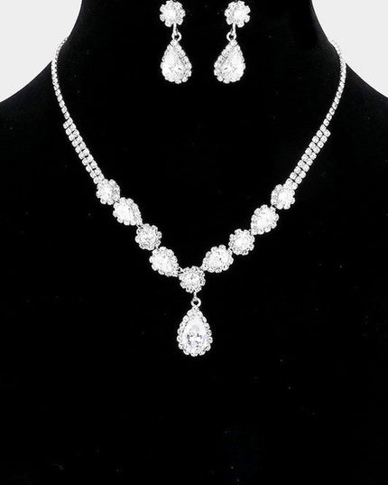 Cubic Zirconia Teardrop Necklace & Earrings Set