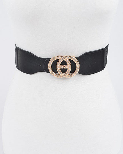 Rhinestone Black Elastic Belt