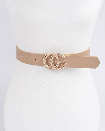 Rhinestone Beige CG Buckle Belt