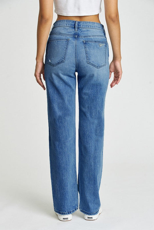 Blue Distressed Relaxed Staright Leg Denim Jeans