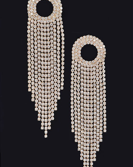 Gold Rhinestone Fringe Earrings