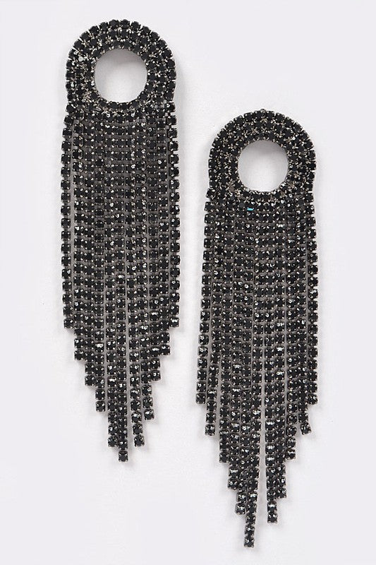 Black Rhinestone Fringe Earrings