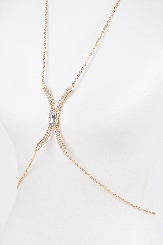 Gold Rhinestone Bra Chain