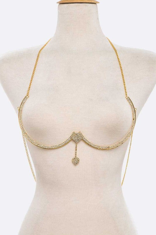Gold Dangle Heart Bra Chain