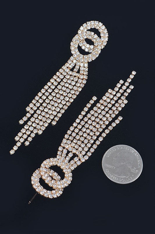 Rhinestone Gold Tassel Drop Earrings