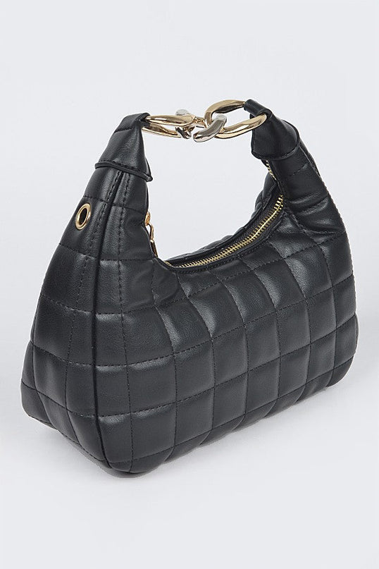 Black Quilted Faux Leather Hobo Bag