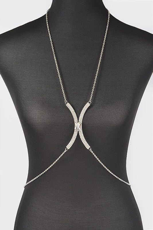 Silver Rhinestone Bra Chain