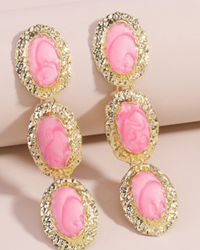 Pink Tiered Enamel Drop Earrings