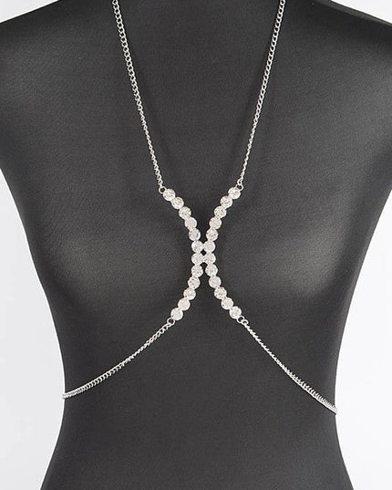 Silver Crystal Glam Rhinestone Bra Chain