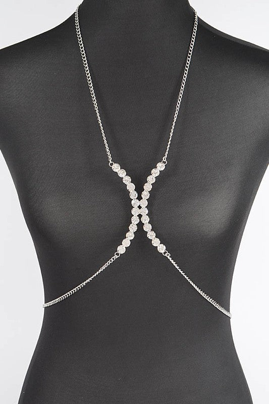 Silver Crystal Glam Rhinestone Bra Chain