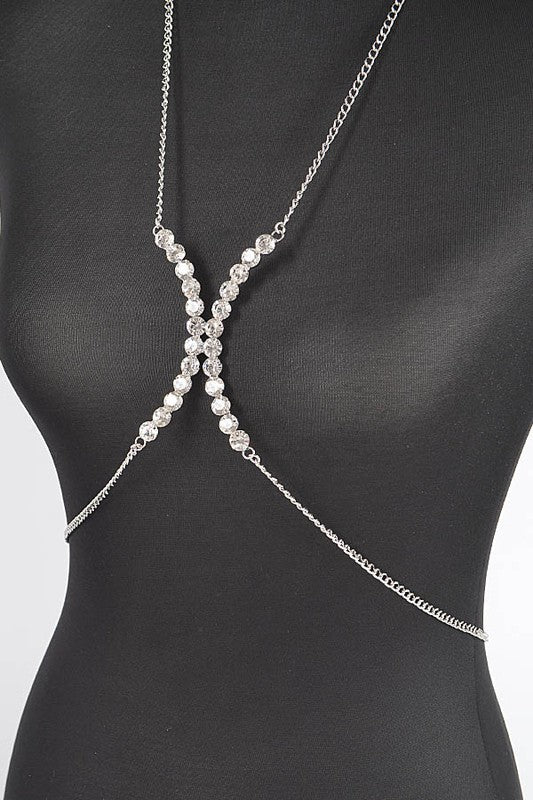 Silver Crystal Glam Rhinestone Bra Chain