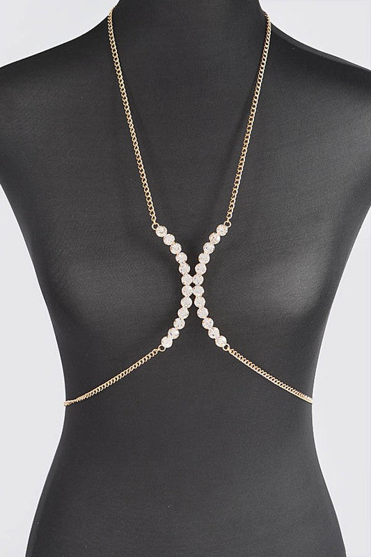 Gold Crystal Glam Rhinestone Bra Chain
