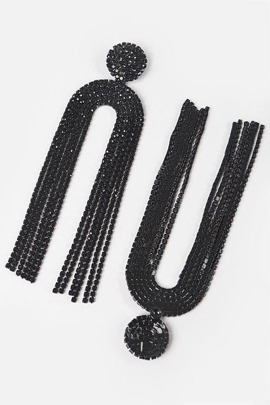 Black High Stakes Rhinestone Drop Earrings