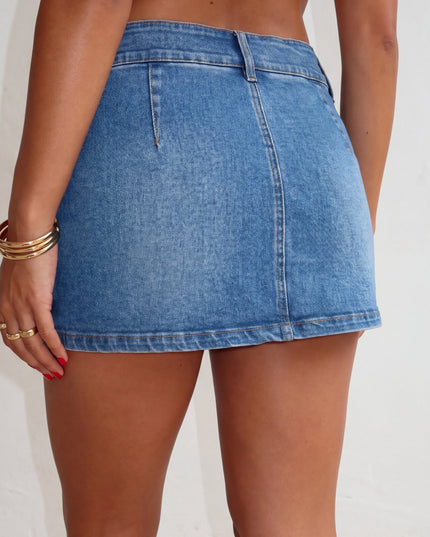 Medium Wash Blue Denim Micro Skort