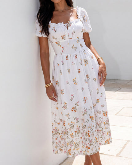 Ivory White Floral Midi Dress
