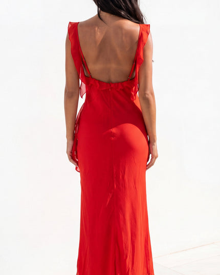 Red Ruffle Maxi Dress