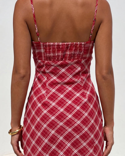 Red Cherry Lane Plaid Mini Dress