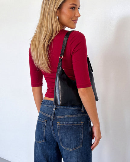 Burgundy V Neck 3/4 Sleeve Top