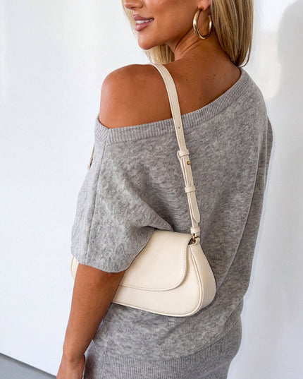 Gray Off Shoulder Drop Waist Sweater Dress