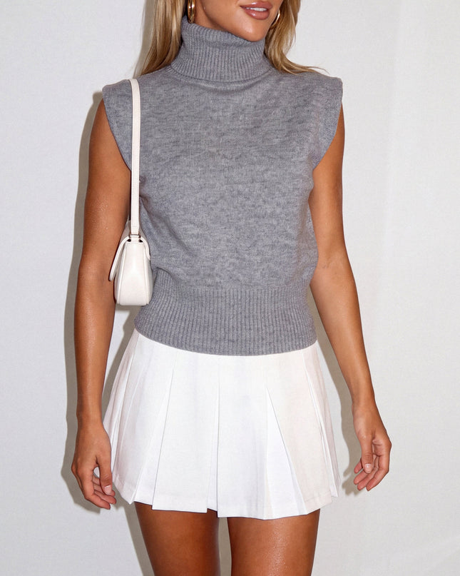Gray Sleeveless High Neck Knit Sweater