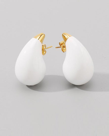 Gold White Drop Stud Earrings