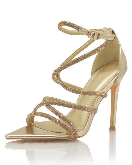 Gold Embellished Strappy High Heels