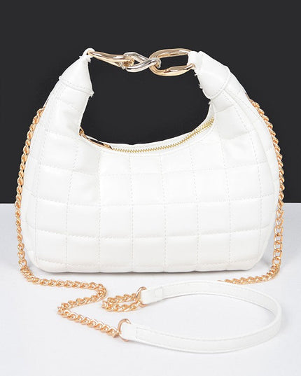 White Quilted Faux Leather Hobo Bag