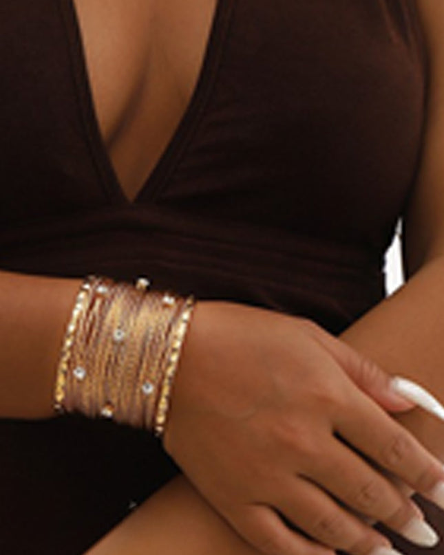 Gold Rhinestone Metal Multi-layer Wire Cuff Bracelet