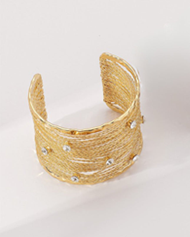 Gold Rhinestone Metal Multi-layer Wire Cuff Bracelet