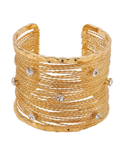 Gold Rhinestone Metal Multi-layer Wire Cuff Bracelet