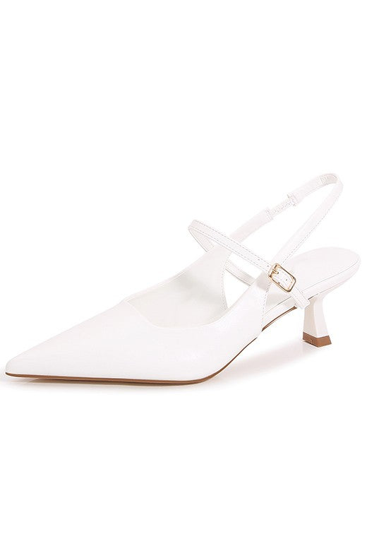 White Toe Low Kitten Heels