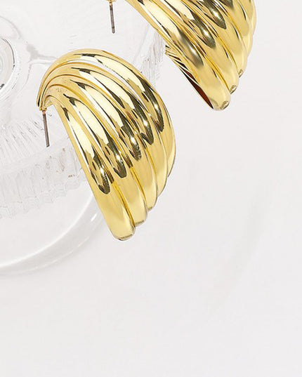Gold Twist Metal Striped Hoop Earrings