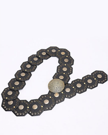 Black Luxe Gold Disc Faux Leather Boho Western Waist Belt