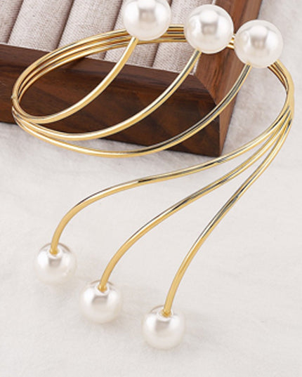Gold Pearl Metal Arm Cuff Bracelet