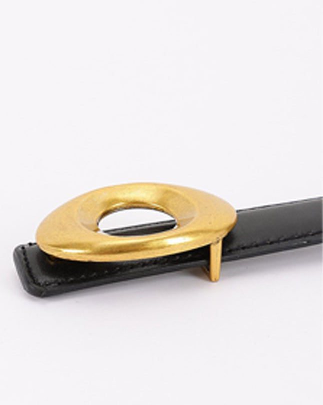 Black Buckle Faux Leather Belt