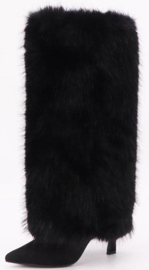 Black Faux Fur High Heel Boots